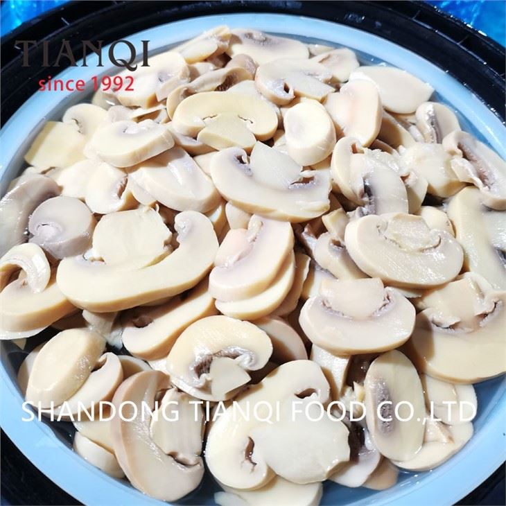 Brined Sliced white Mushroom in Drums factory